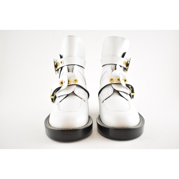 Balenciaga Ceinture White Black Leather Buckle Cut Out Short Ankle Heel Boot 36 - Picture 7 of 12